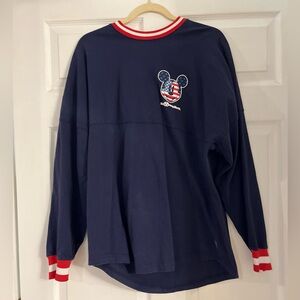 Disney Parks navy blue patriotic Spirit‎ Jersey red white band cuff neck medium